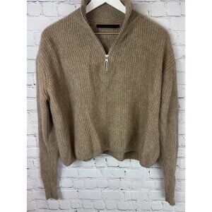 JENNI KAYNE Women’s Small Half Zip 100% Cashmere Ribbed Sweater Light Tan